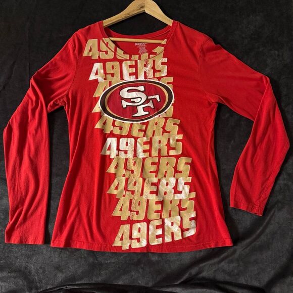 Y2K Reebok 49ers Women L NFL Top Red Gold VNTG Long Sleeve Graphic Football Tee - Picture 10 of 11